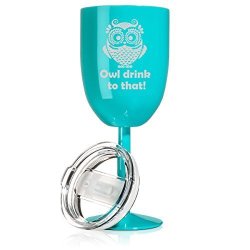 MiP 14 Oz Double Wall Vacuum Insulated Stainless Steel Wine Tumbler Glass With Lid Funny Owl Drink To That Teal