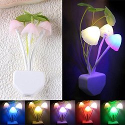 Quaant LED Night Light 100V-220VAC Romantic Color Changing Lotus Leaf Mushroom Night Light Lamp Light Sensor Kids Night Light Multicolor