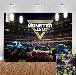 Monster Jam Grave Digger Photography Backdrop Car Racing Monster Truck Photo Background For Baby Boys Happy Birthday Party Banner Decorations 5X3FT Polyester Cake Table