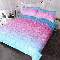 Blessliving Colorful Glitter Bedding Girly Turquoise Blue Pink And Purple Pastel Colors Duvet Cover 3 Piece Trendy Bed Spreads Twin