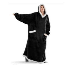Fleece Hoodie Warm-wear Onesie Extra Length - Black