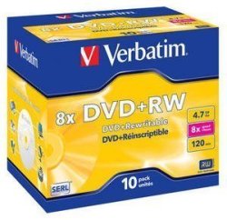 Verbatim 43527 4.7GB 120MIN Dvd+rw 8X - 10 Pack Jewel Box
