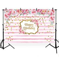 Mehofoto Photo Studio Background Pink Stripe Red Rose Flower Happy Birthday Backdrops Photography 8FTX6FT