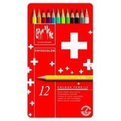 Caran D& 39 Ache Swisscolor Watersoluble Coloured Pencil Set Packed In Metal Tin 12 Assorted Colours