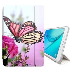 Stplus Butterfly On Rose Smart Cover With Back Case + Auto Sleep wake Function + Stand For Samsung Galaxy Tab E - 9.6" T560 T561 Series