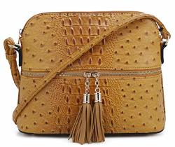 Sg Sugu Crocodile Pattern Lightweight Medium Dome Crossbody Bag Shoulder Bag With Tassel Mustard