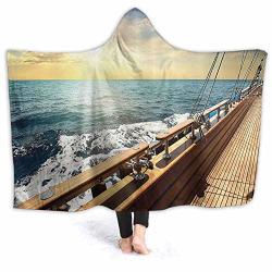 Pingyehome Blanket- Comfy Cozy Super Soft Warm All Season Sailboat In Mediterranean Waves Sunsky Relax Yacht Wind Relax Kids Hooded Wearable Robe Blanket As