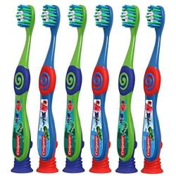 Colgate Pj Masks Toothbrush For Toddlers & Little Children With Suction Cup Kids 2-5 Years Old Extra Soft Pack Of 6