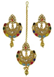 Ethnic Traditional Indian Women Gold Tone Maang Tikka Earring Set Wedding Jewelry IMSM-BSE185A