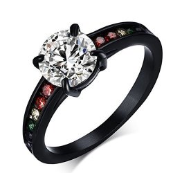 Sainthero Rainbow Love Promise Rings For Her Or Him Forever Titanium Stainless Steel Colorful Cz Crystal Gay Lesbian Solitaire Wedding Engagement Rings