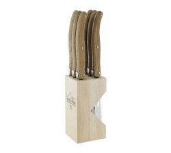Steak Knife Set With Wooden Stand Set Of 6 - Toasted Oak