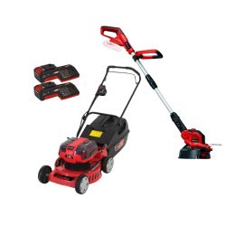 Lawn Star Lionmo 36V Battery Mulch & Catch Lawnmower 48CM - 30-36480-WITH 2 4.0AH Amp Starter Kits & Cordless Lawn Trimmer