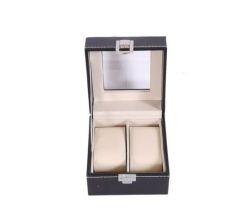 Pu Leather Watch Display Storage Case Box Organizer - 2 Grid Compartment