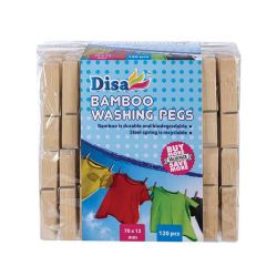 Washing Pegs - Household Accessories - Bamboo - 70 Mm - 120 Piece - 6 Pack
