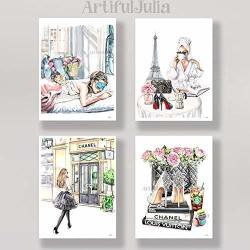 Audrey Hepburn Poster Paris Themed Decor For Fashion Lover Set Of 4 Art Prints Of Watercolor Painting A Set Of 4 Prints No Frame