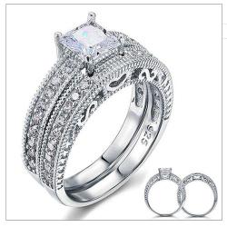 Solid .925 Sterling Silver Victorian Art Deco Wedding Promise Engagement Ring W Simulated Diamonds