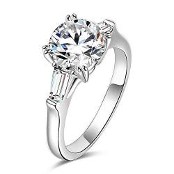 Espere Sterling Silver 2 Carat Cz Baguette Round Solitaire Engagement Ring Bridal Wedding Jewelry