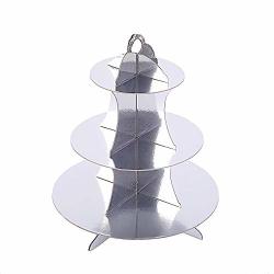 Balsacircle 14-INCH Tall 3 Tier Silver Metallic Cake Cupcake Stand Set - Party Wedding Reception Decorations Centerpieces Supplies
