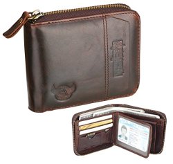CHRISTMAS Gifts Admetus Men's Genuine Leather Short Zip-around Bifold Wallet