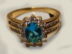 Blue And Clear Cubic Zirconia Costume Gold Plated Ring In Size P