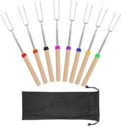 Lifespace Marshmallow Telescopic Roasting Forks 8PIECE With Wooden Handle