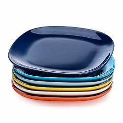 Sweese 153.002 Porcelain Square Dessert Salad Plates - 7.4 Inch - Set Of 6 Hot Assorted Colors