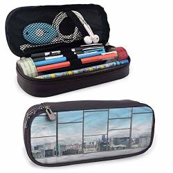 Modern Pencil Holder Leather Stationary Case Pouch Office In Skyscrapers For Pens Pencil Samsung Stylus Tools USB Cable And Other Accessories 8"X3.5'X1.5'