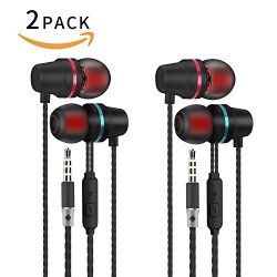 Black 2 In Ear Headphones With Microphone 3.5MM Earbuds For Iphone Samsung Smart Phones Android