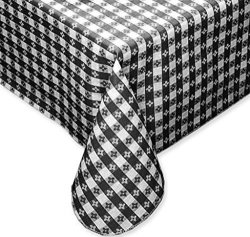 Tavern Check Classic Restaurant Quality Flannel Back Vinyl Tablecloth 70-INCH Round Black & White
