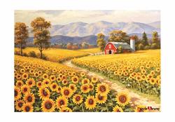 Puzzlelife Red River Sunflower Farm 1000 Piece - Large Format Jigsaw Puzzle. Can Be Enjoyed By All Generation. Beautiful Decoration Pleasant Play