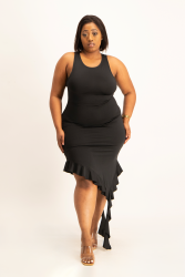 Elora Asymmetrical Ruffle Dress - Black - XXL
