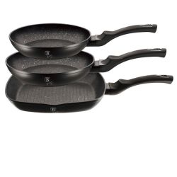 3 Pieces Marble Coating Fry Pan Set - Black-rose Collection