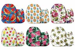 Mama Koala One Size Baby Washable Reusable Pocket Cloth Diapers 6 Pack With 6 One Size Microfiber Inserts Fruits Ready