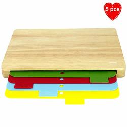 5 Peace Cutting Board Set With Inserts- Wooden Cutting Board With Plastic Cutting Board Sheets- Cutting Board Holder With Cutting Boards Mats Inside-non Slip-non Porous