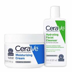 Cerave Moisturizing Cream And Hydrating Face Wash Trial Combo 12OZ Cream + 3OZ Travel Size Cleanser