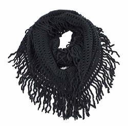 Stylesilove Women Cozy Knit Tassel Infinity Loop Scarf - 8 Colors Black