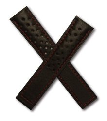 20MM Black Sports Perforated Genuine Leather Watchband With Red Stitch To Fit Tag Heuer Carrera Spring Bars Included