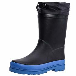 Aleader Kids Waterproof Rubber Rain Boots For Girls Boys & Toddlers With Fun Prints & Handles Black blue 13 M Us Lttile Kid