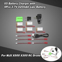 5-port X5 Battery Charger With 5pcs 3.7v 820mah Lipo Battery For Mjx X800 X300 Rc Drone