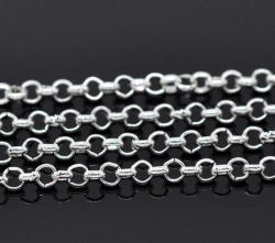 Chain - Silver Tone - Link Opened - Rolo - 3.2 X 0.5mm - Sold Per Pack Of 1 Meter