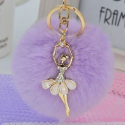 Soft Ball Pompom Charm Keychain Handbag Key Ring - Taro Color