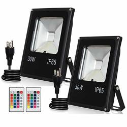 2 Pack 30W Rgb LED Flood Lights T-sunrise Outdoor Color Changing Floodlight With Remote Control IP65 Waterproof 16 Colors 4 Modes Dimmable Wall Washer