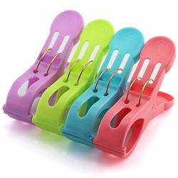 Hj Garden 4PCS Beach Towel Clips Mixed Color Jumbo Size Plastic Clothes Quilt Hanging Strong Clips Holder For Beach Chairs Lawn Pool Lounge Chair