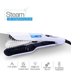 Steam Hair Straightener Steam Hair Straightening Brush Negative Ions Steam Hair Straightening Tools Fast Heat Up Perfect For Thick Coarse Long Hair - White