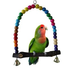 Colorful Wooden Budgie Toys Bird Swings For Parakeets Parrot Cockatiel Finch Lovebird With Bells Rainbow Bridge Ladders For Pet Trainning A1- L30CM