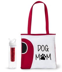 Qtees Africa Dog Mom Tote Bag & Bottle Combo - Red