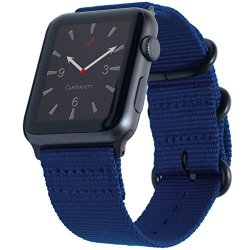 Apple Watch Band XXL Nylon 42MM Nato Iwatch Band For Extra Large Wrists & Ankles Long Blue Woven Strap With Durable Matte Gray Hardware