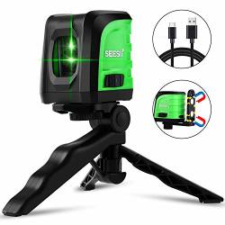 Laser Level Seesii Green Self Leveling Laser Level Tool Cross Line Laser Level With Horizontal And Vertical Line With Folding Tripod USB Charging Port