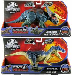 Jurassic World Bundle Of 2 Dino Rivals Dual Attack Battle At Big Rock Nasutoceratops And Allosaurus Dinosaur Action Figures