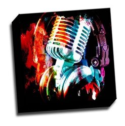 Colorful Microphone 12"X12" Wall Decoration Music Art Image Printed On Canvas Stretched And Framed Ready To Hang